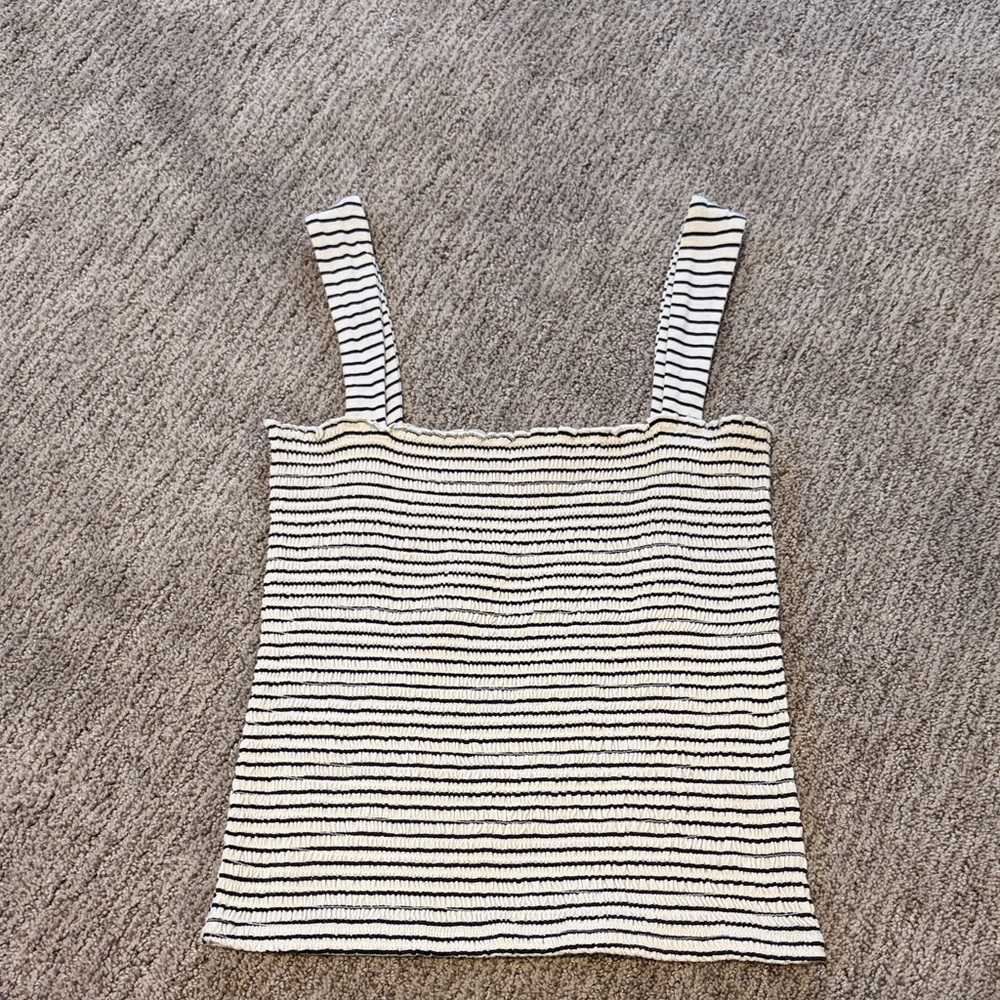 Billabong smocked fitted tank striped black and white 
Size M